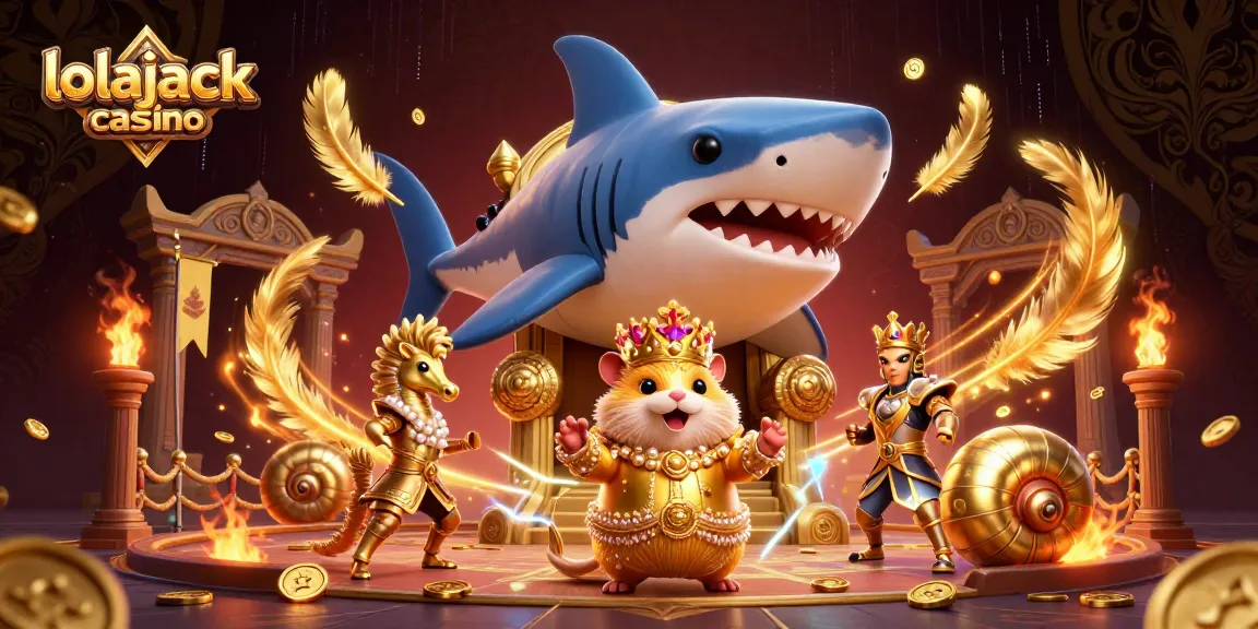 Experience thrilling gameplay at lolajack casino with unique 3D illustration of a golden hamster king surrounded by exciting elements.
