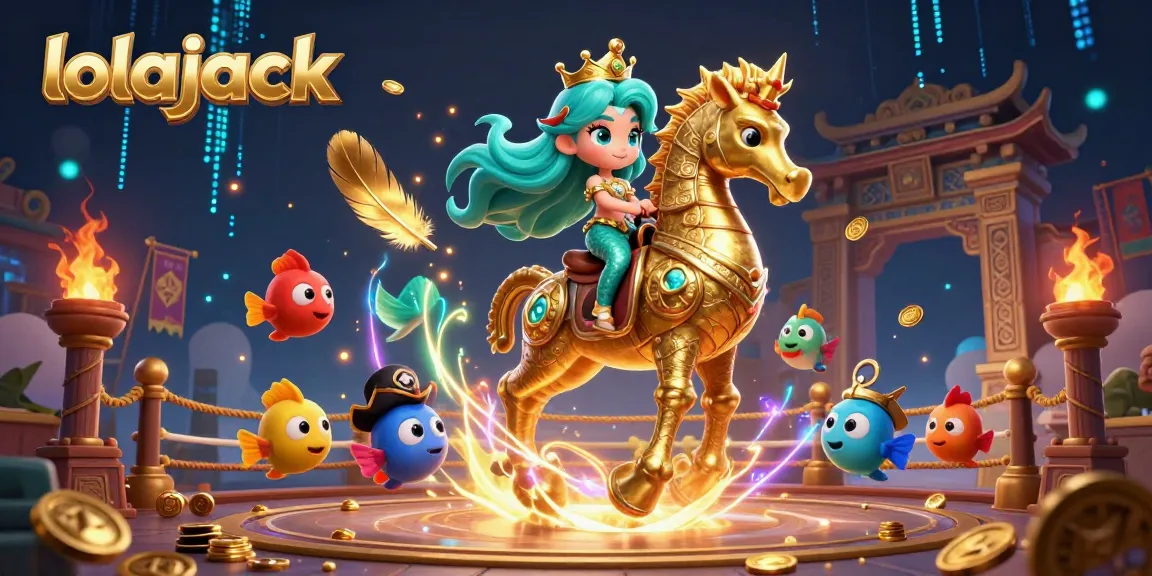 Experience the thrill of winning with lolajack in this vibrant, detailed casino scene featuring a mermaid, seahorse, and colorful fish surrounded by golden tokens and effects.